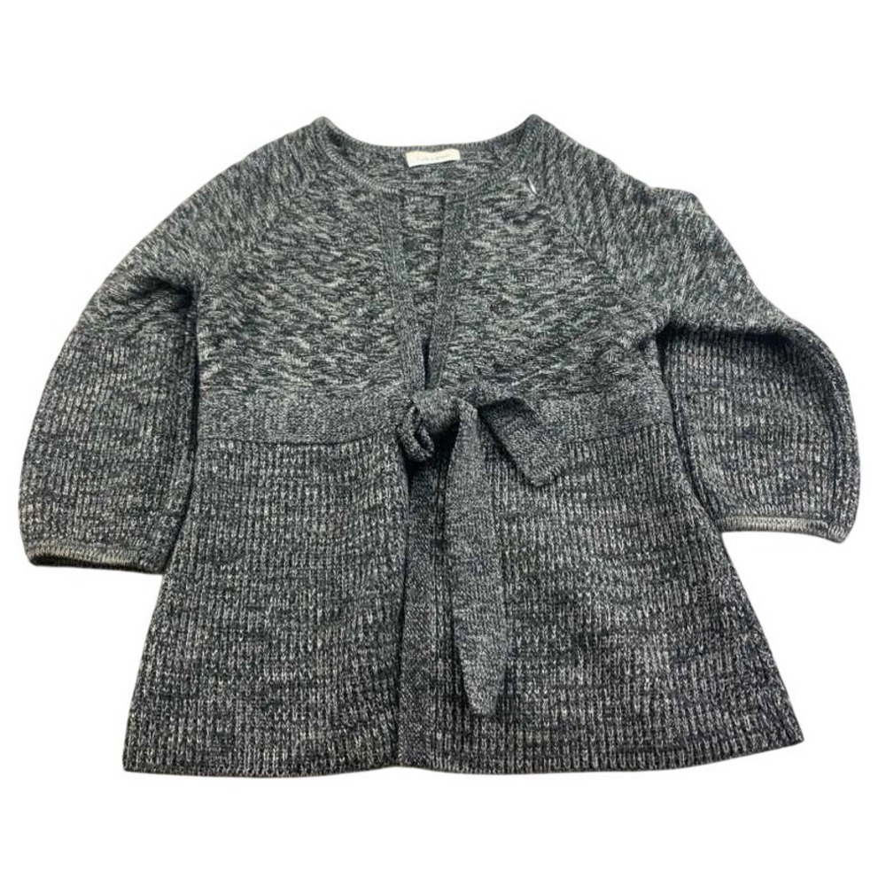 Calvin Klein Cardigan Women Small Open Tie Belt Marled Wool Knit Sweater Gray